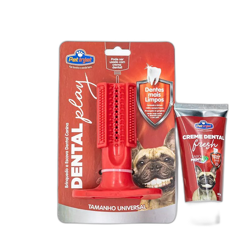 Escova Dental Play para Cães - Vermelha