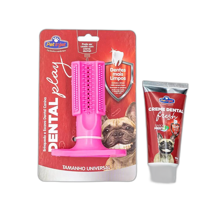 Escova Dental Play para Cães - Rosa