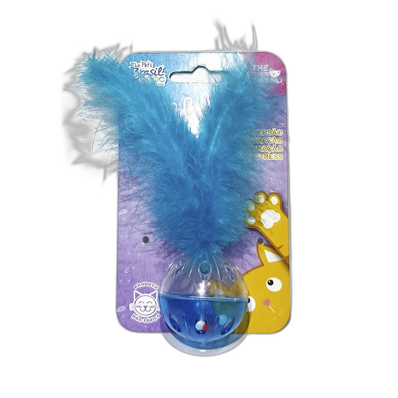 Bolinha com Pena Flufy Ball para Gatos - Azul