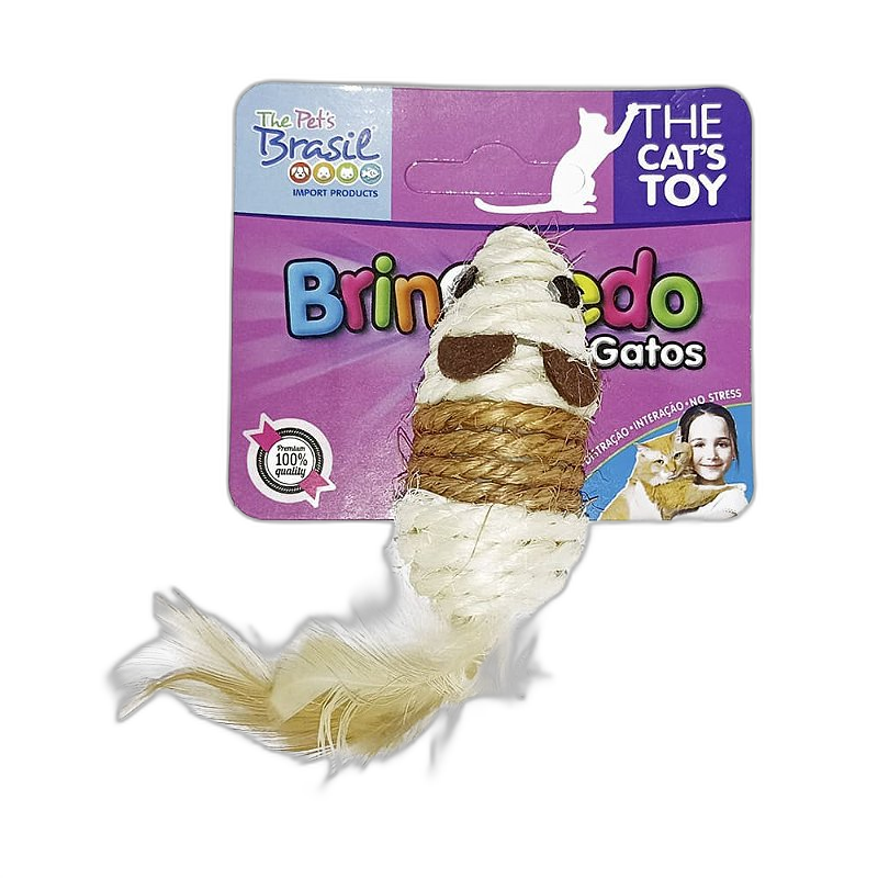 Brinquedo Ratinho Sisal com Penas para Gatos