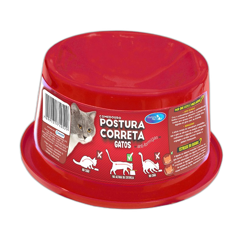 Comedouro Postura Correta para Gatos - Vermelho