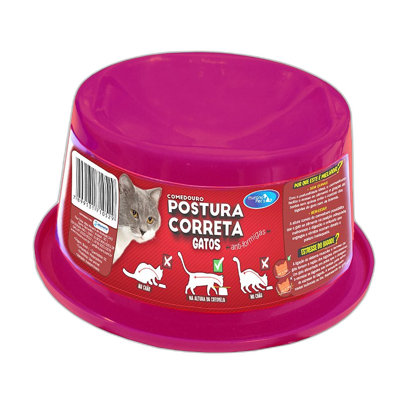 Comedouro Postura Correta para Gatos - Rosa