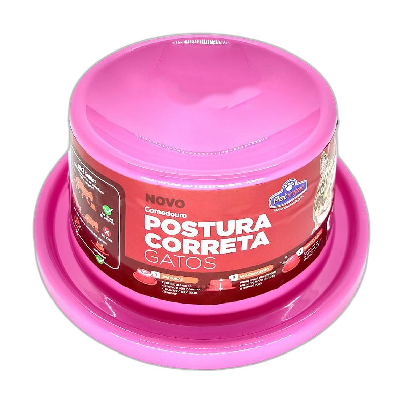 Comedouro Postura Correta para Gato - Rosa