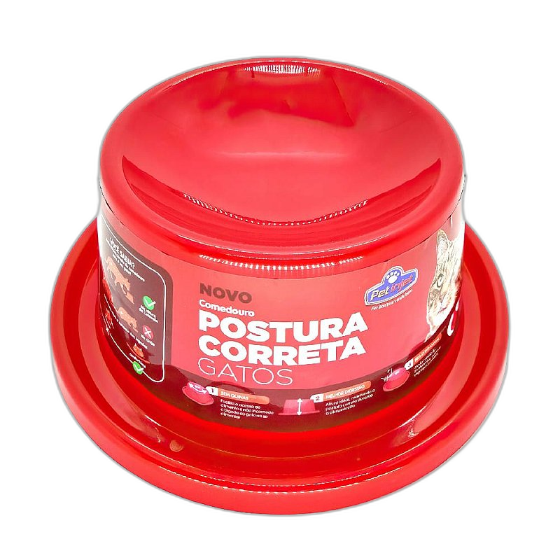 Comedouro Postura Correta para Gato - Vermelho