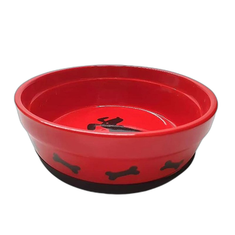 Comedouro Porcelana para Cães - Vermelho/Preto