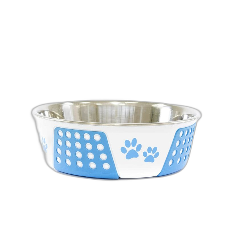 Comedouro Inox Decorado Patinhas - Azul
