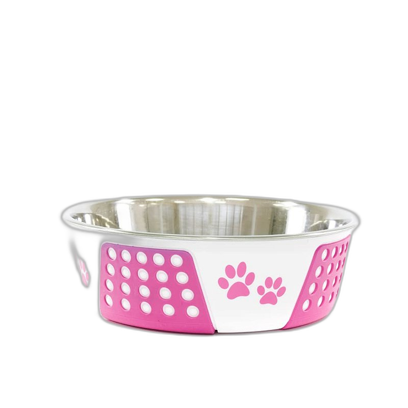 Comedouro Inox Decorado Patinhas - Rosa