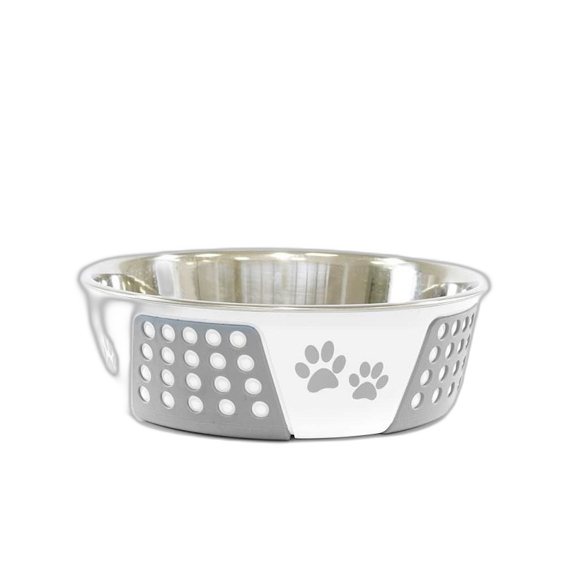 Comedouro Inox Decorado Patinhas - Cinza Tamanho:Pequeno