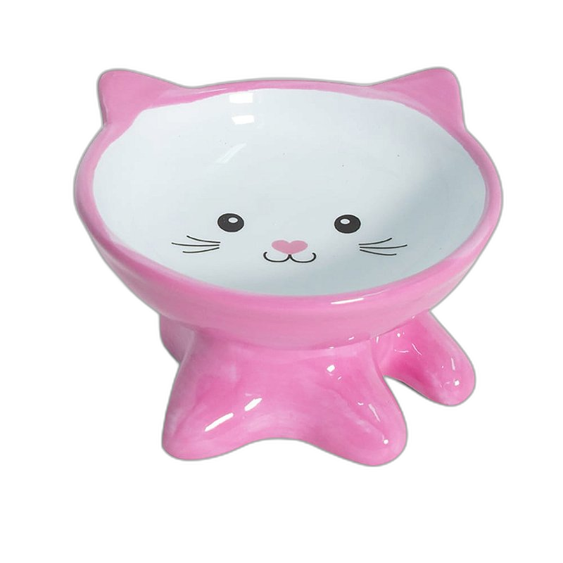Comedouro Porcelana Postura Correta para Gatos - Rosa