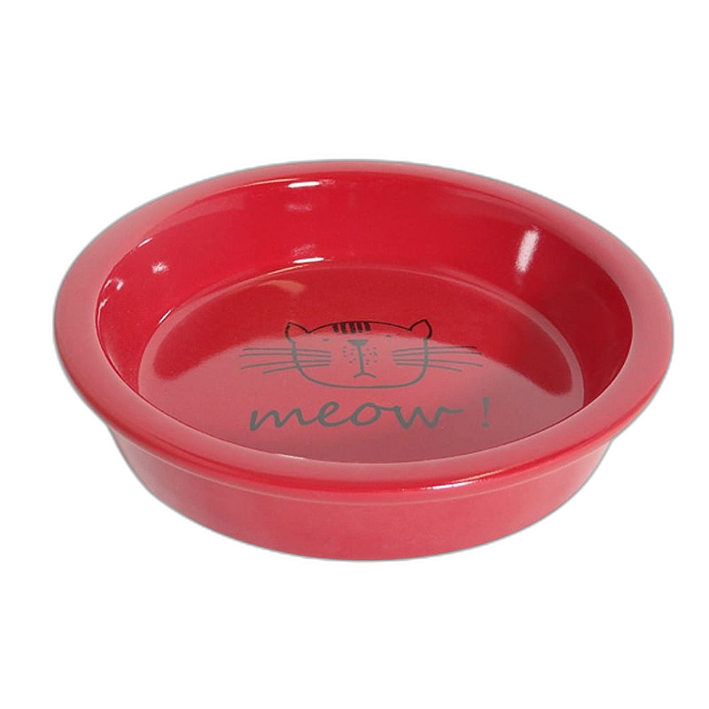 Comedouro Porcelana Meow para Gatos - Vermelho
