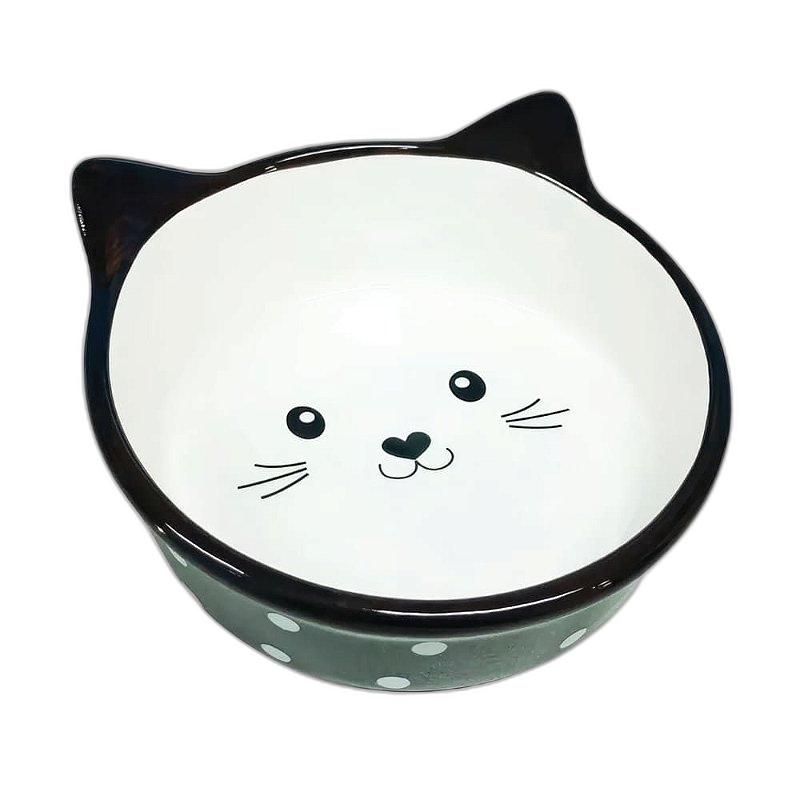 Comedouro Porcelana Face Cat para Gatos - Preto 200ml